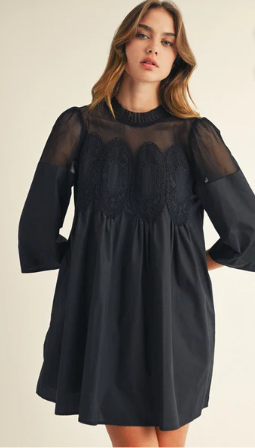 Black Mesh Detail Swing Dress