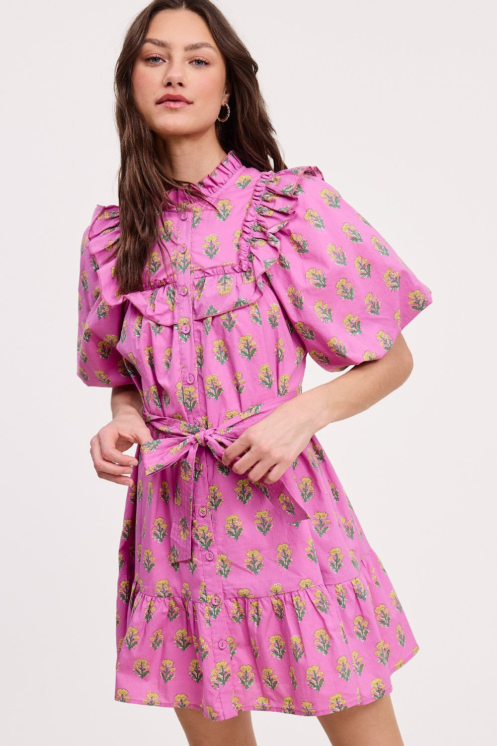 Floral Clusters Ruffled Mini Dress