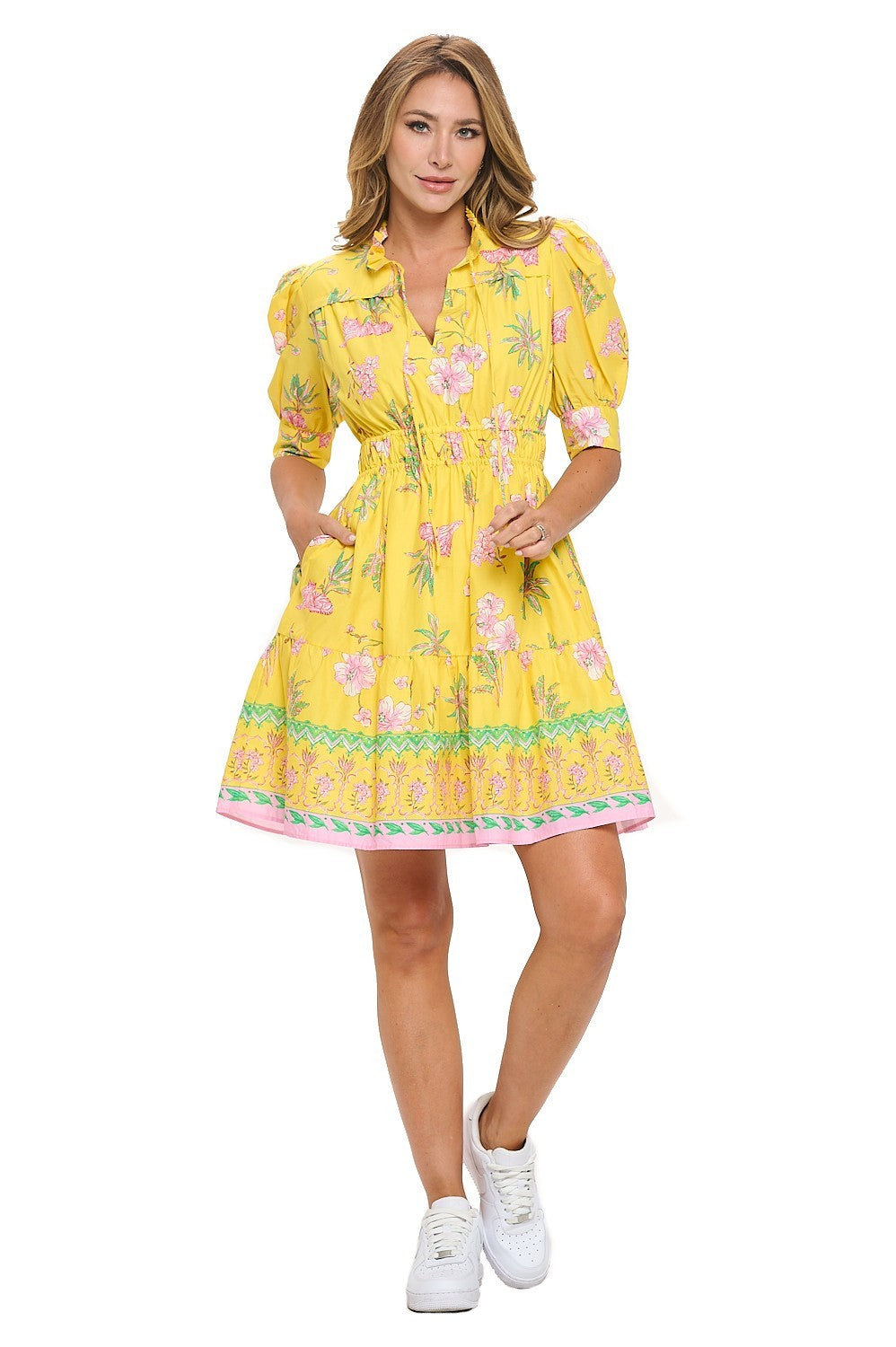 Angela Smocked Waist Dress-Yellow