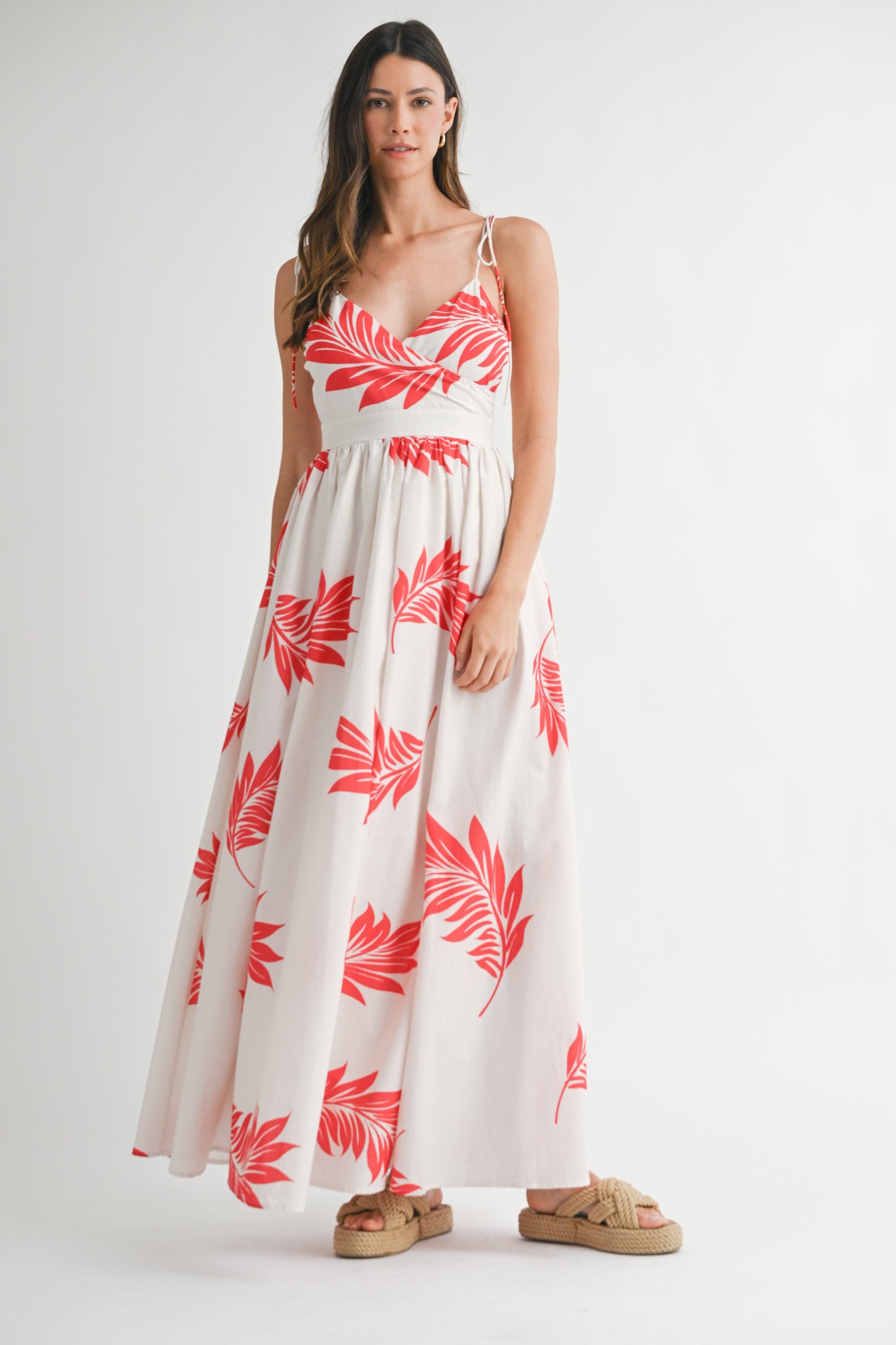 Tropical Print Self Tie Cami Maxi Dress
