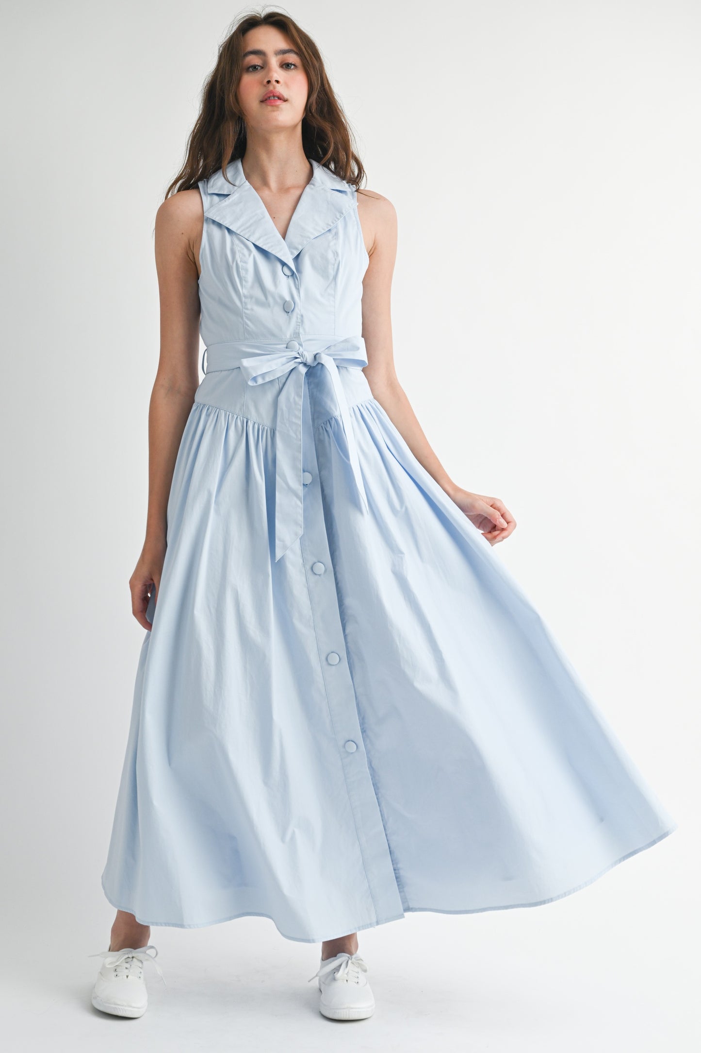 Sleeveless Collar Button Down Midi Dress