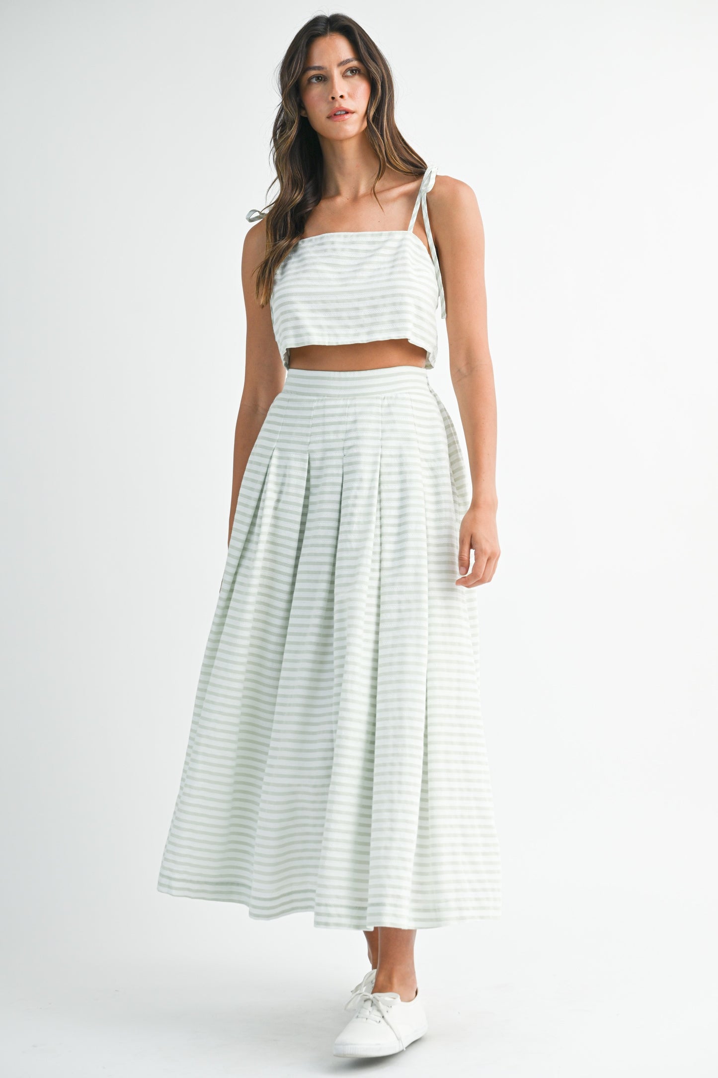 Sage Stripe Midi Skirt Set