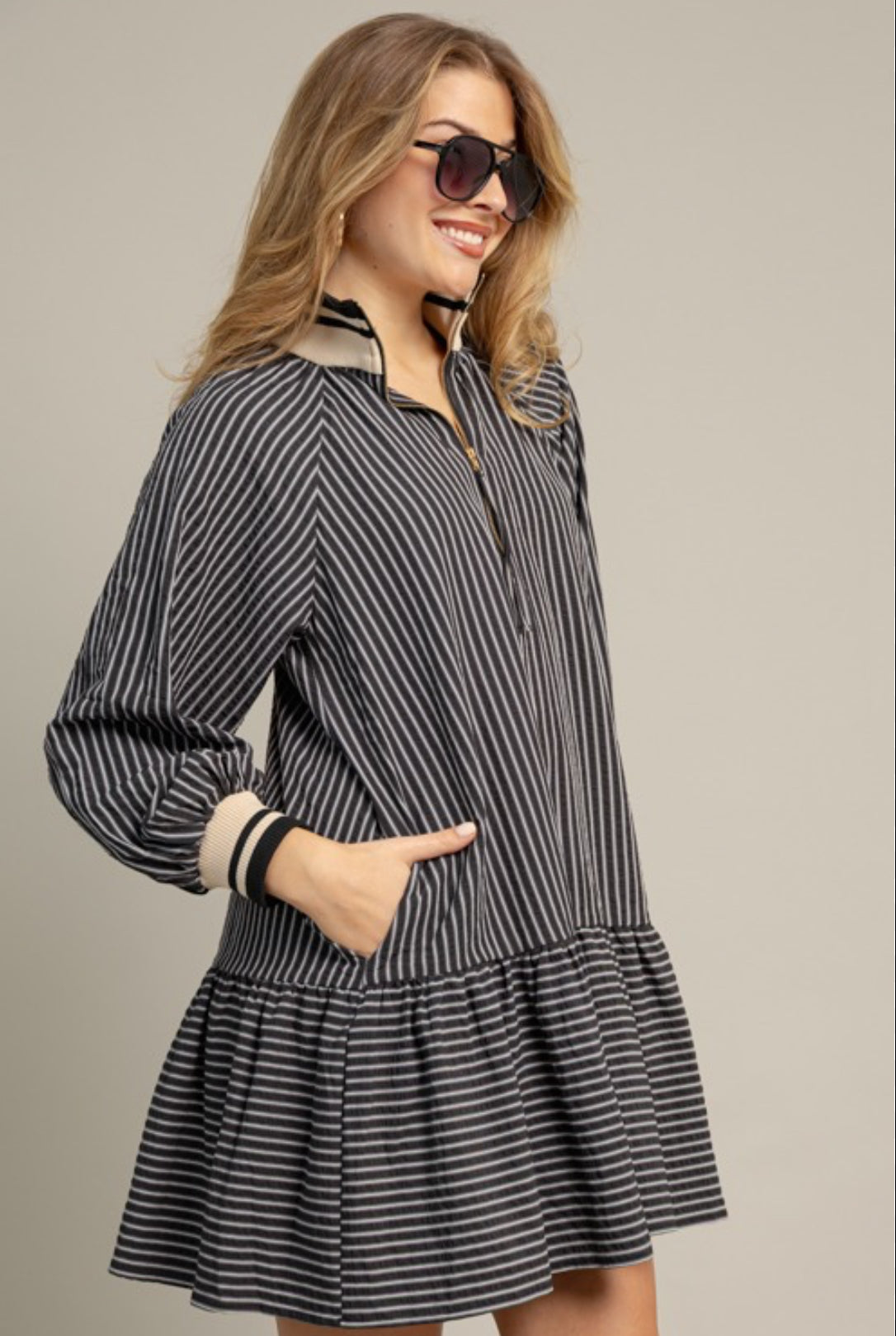 Charcoal Stripe Zip Dress