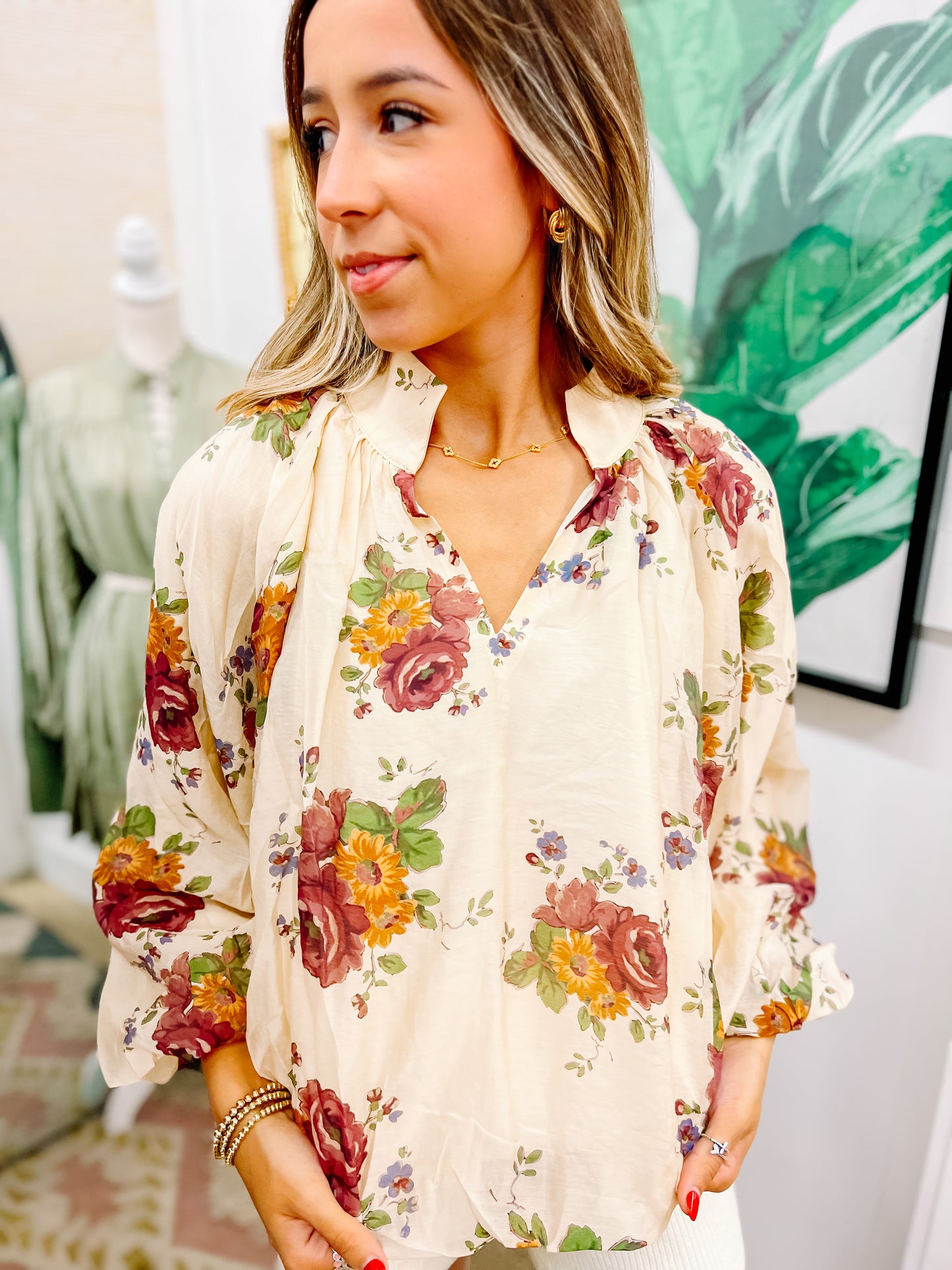 Cream Floral Top