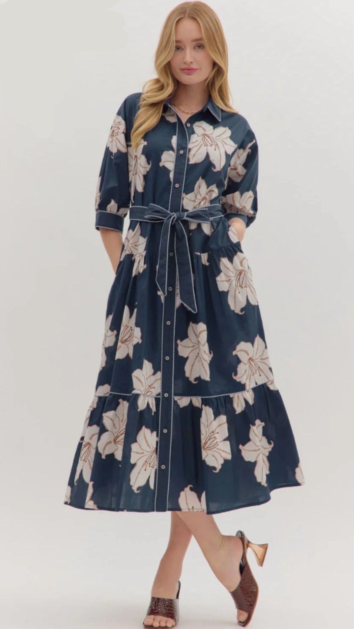 Midnight Bloom Button Dress