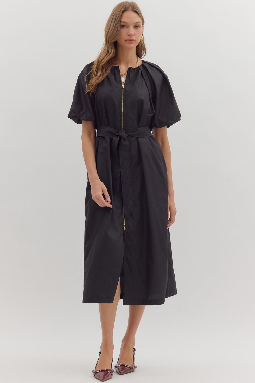 Black Belted Zip Dress