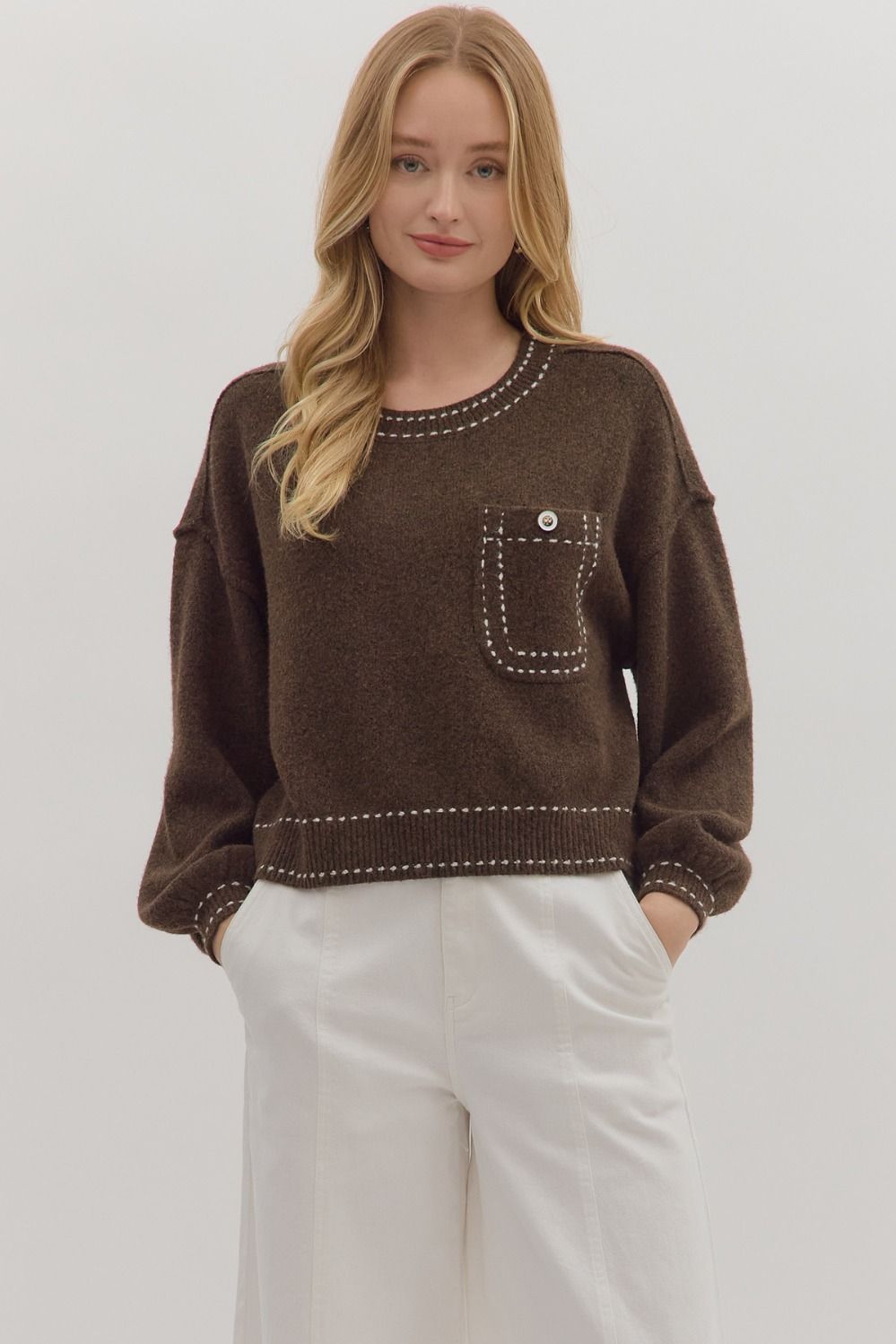 Brown Knit Long Sleeve Top