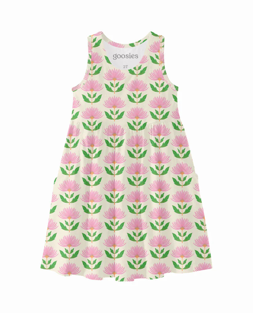 Sleeveless Dress - Pink Block Flower
