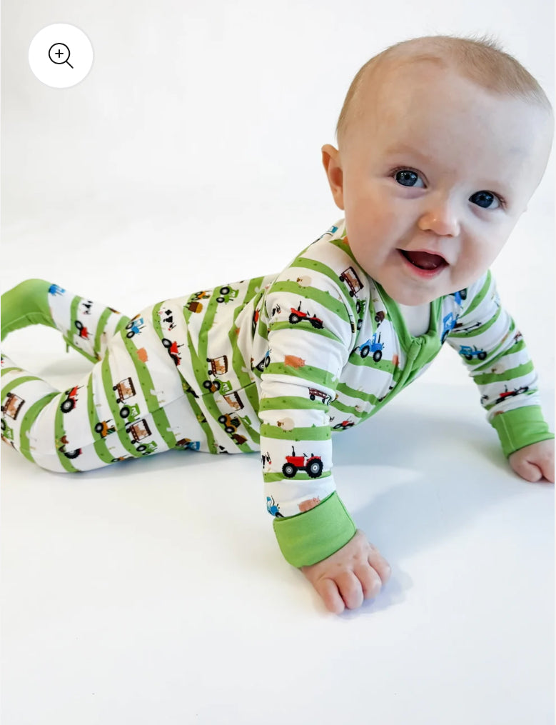 Farm Stripe Zip-Up Pajamas Kids