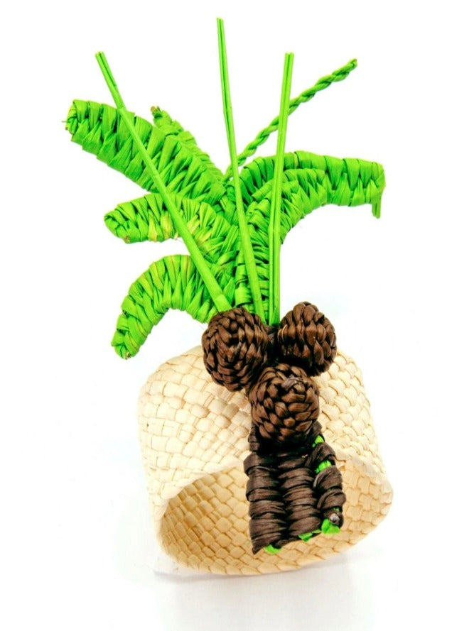 Set X 4 Woven Natural Iraca Straw Green Palm Tree Napkin Rings