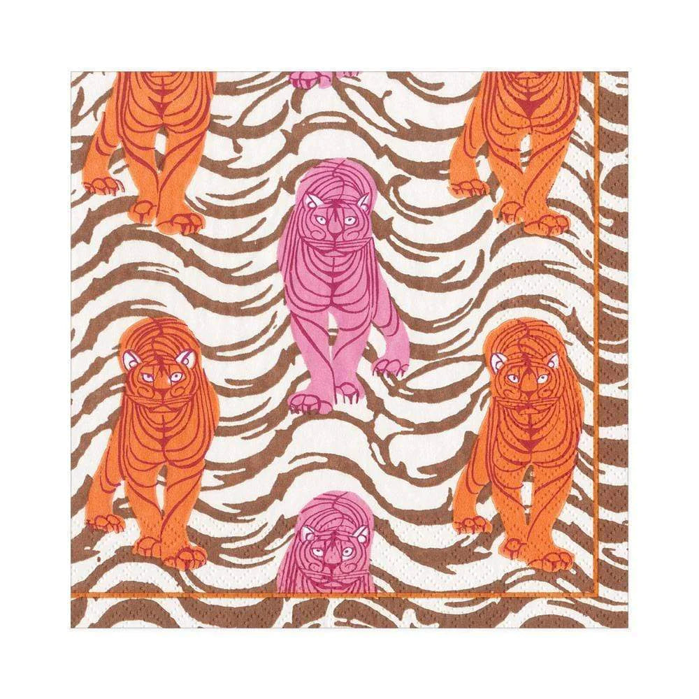 Tiger Stripe Paper Luncheon Napkins in Orange & Pink - Boxed