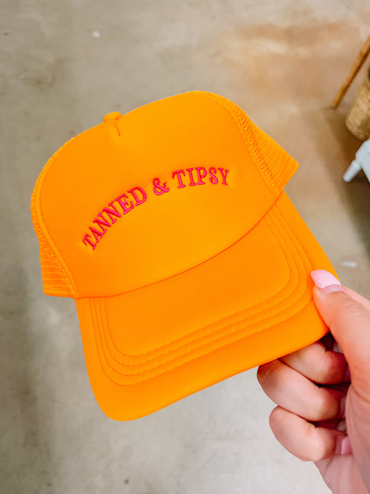 Tanned & Tipsy Trucker Hat- Sunset Orange