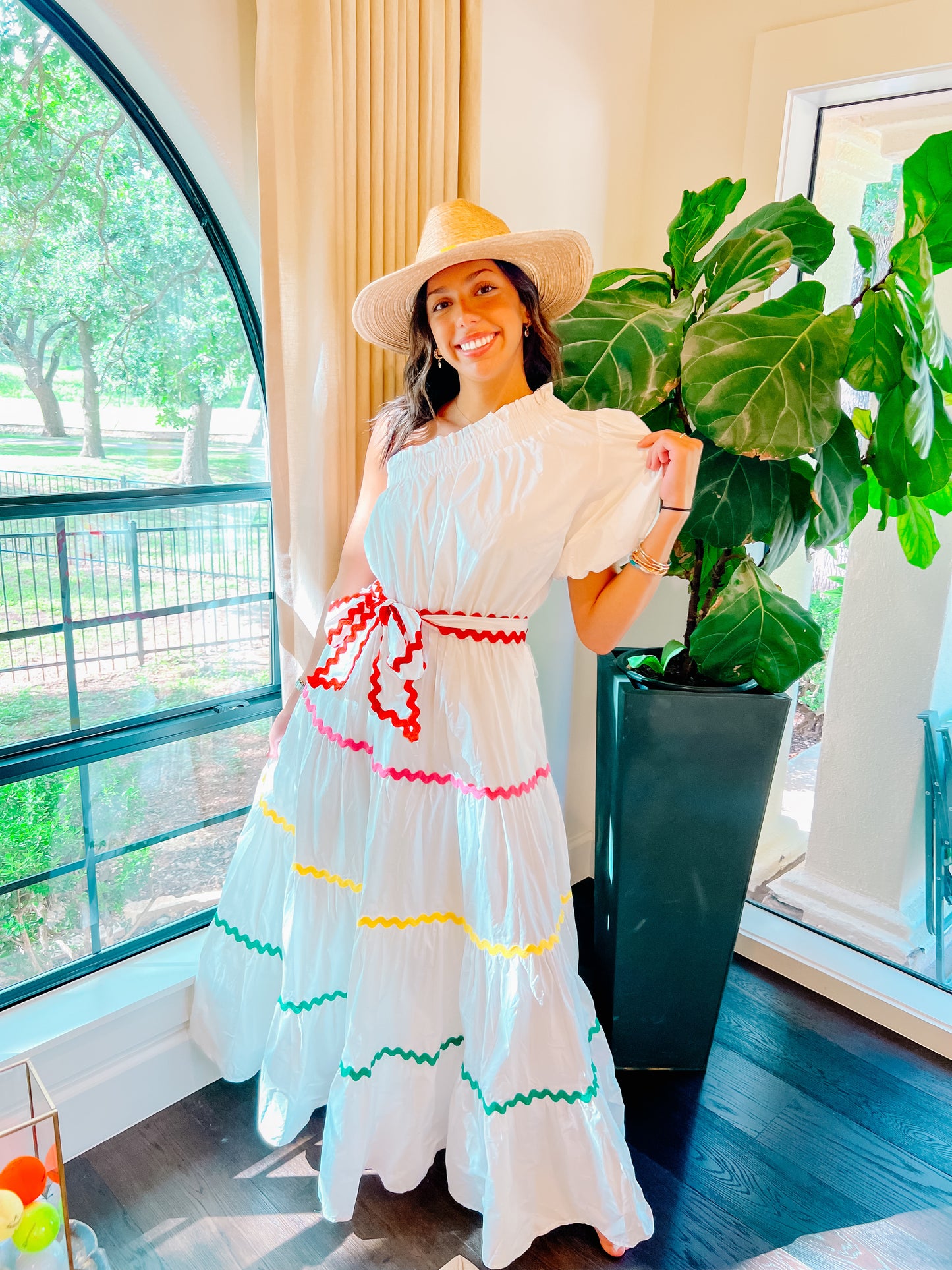 White One Shoulder Color Detail Dress