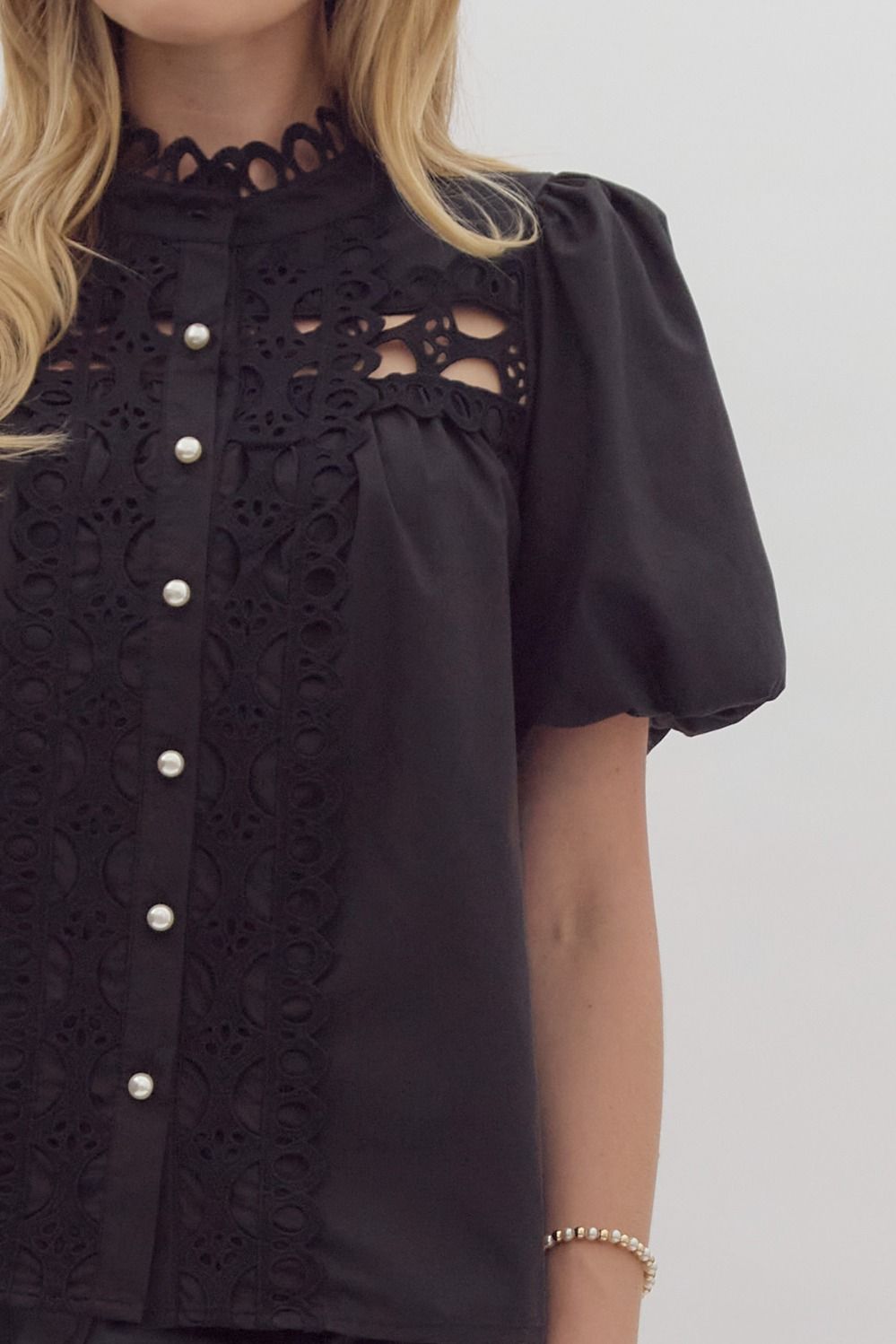Black Puff Sleeve Lace Top