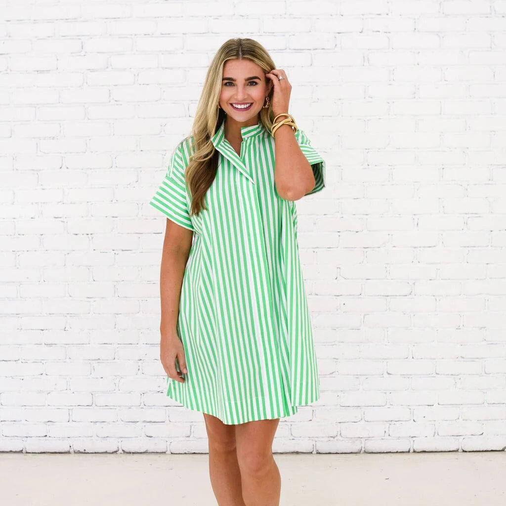 Margot Dress-Green Stripe