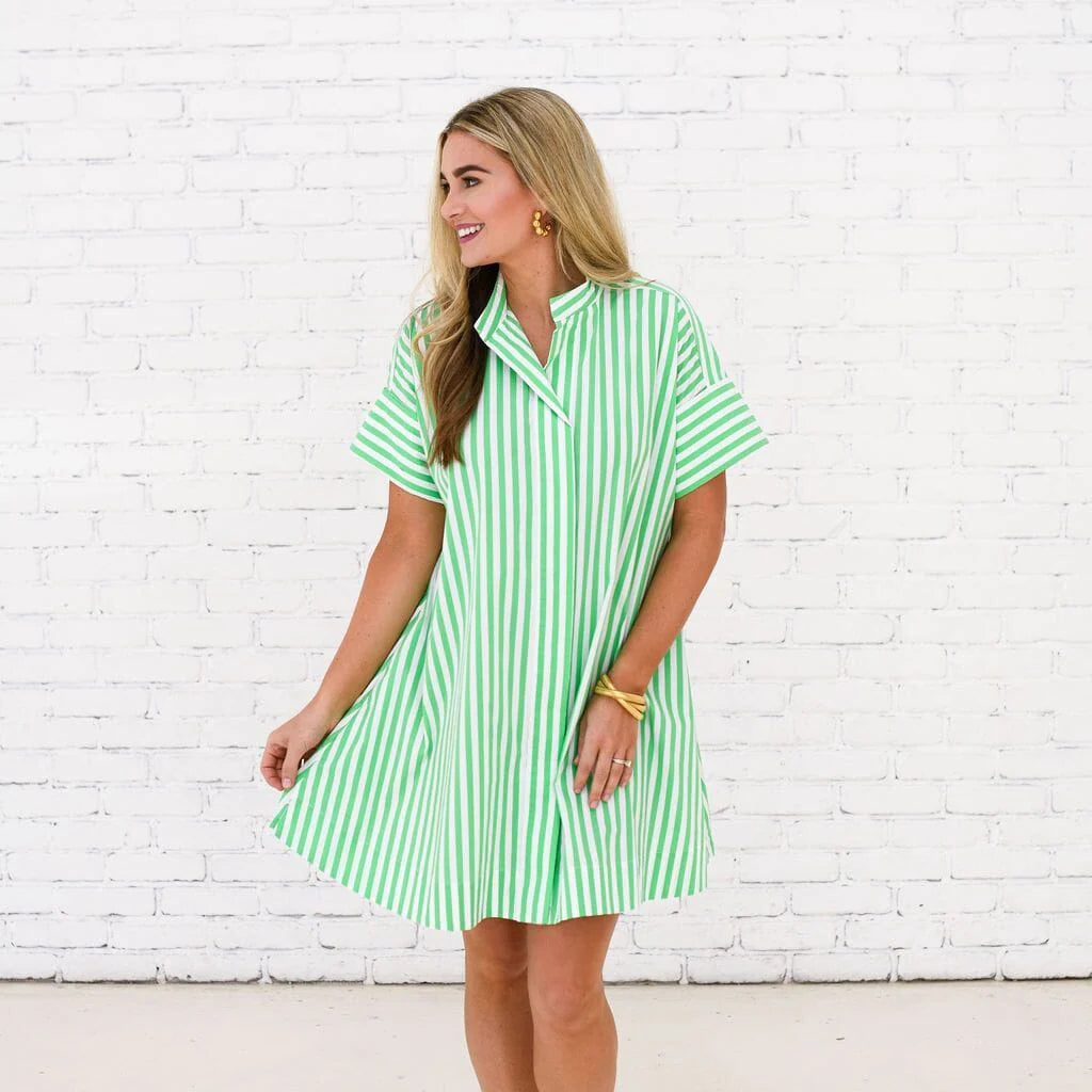 Margot Dress-Green Stripe