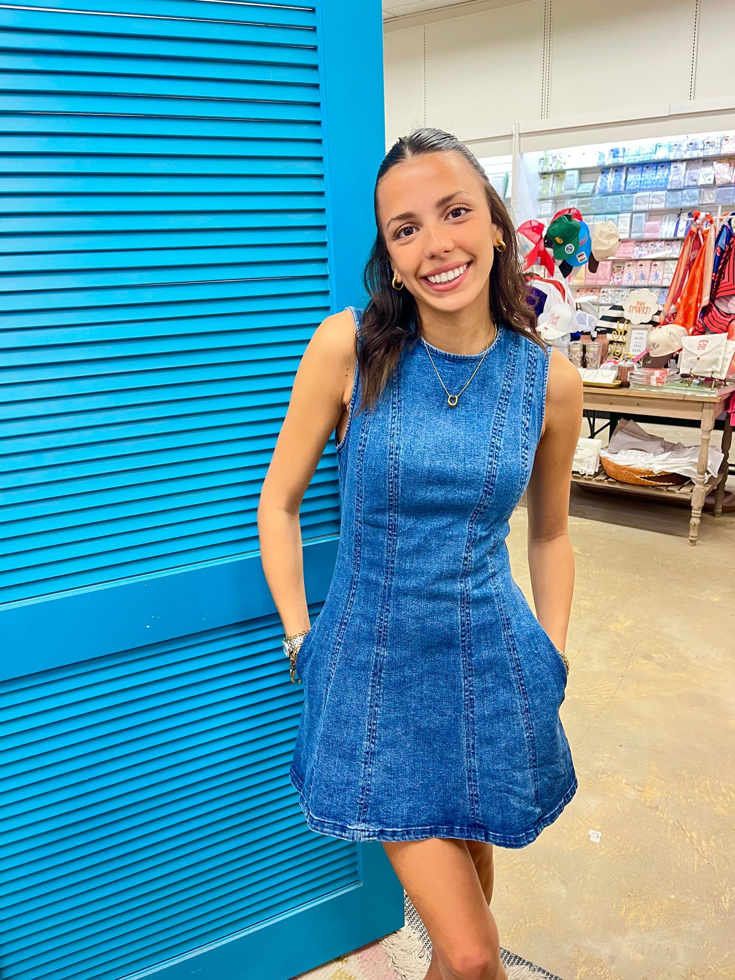 High Neck Denim Dress