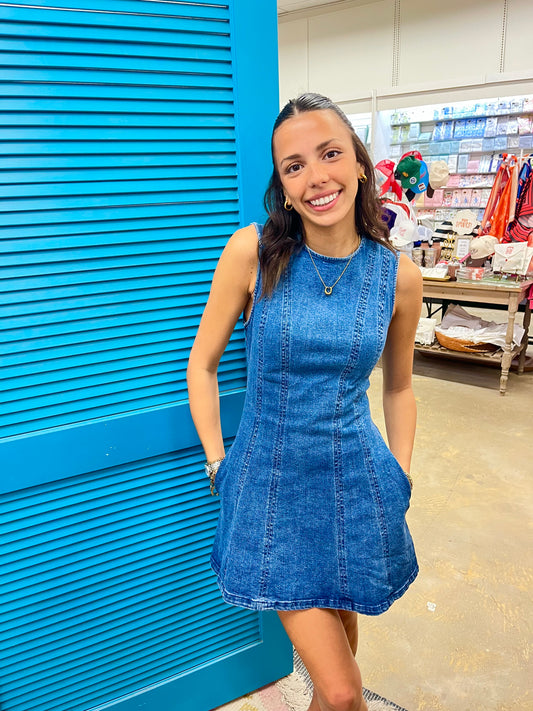 High Neck Denim Dress