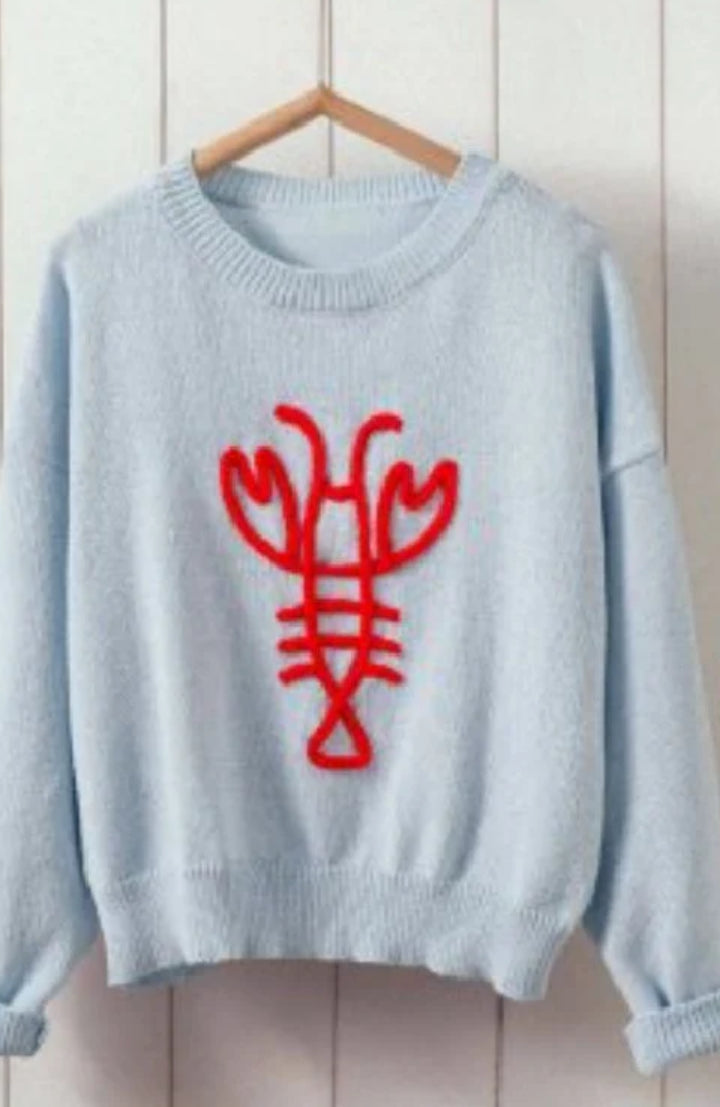 Playful Lobster Embroidery Knit Sweater