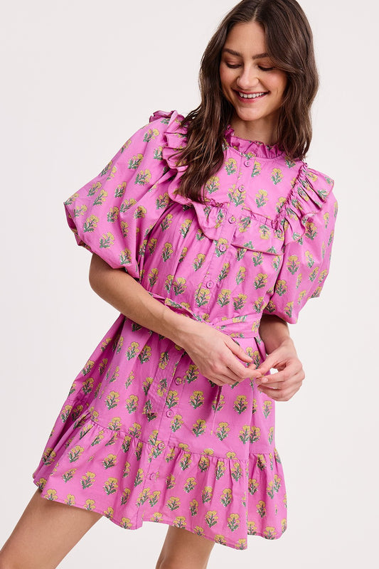 Floral Clusters Ruffled Mini Dress