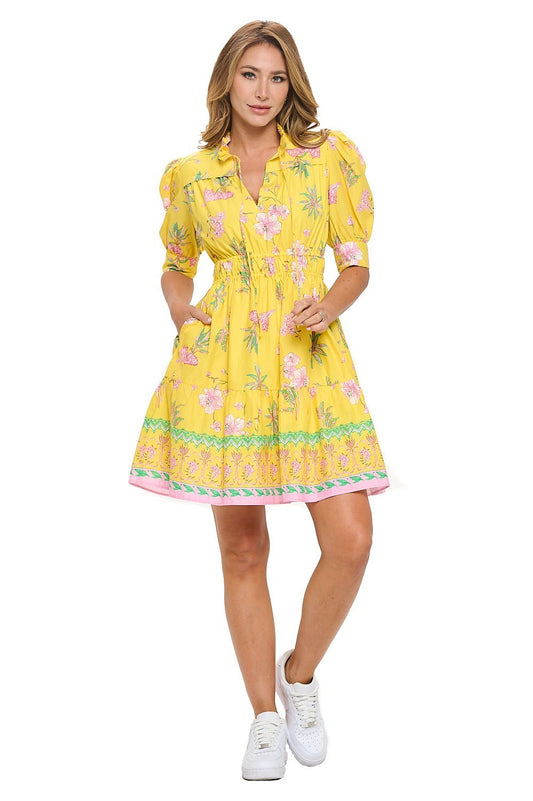 Angela Smocked Waist Dress-Yellow