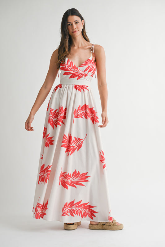 Tropical Print Self Tie Cami Maxi Dress