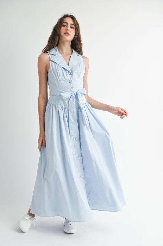 Sleeveless Collar Button Down Midi Dress