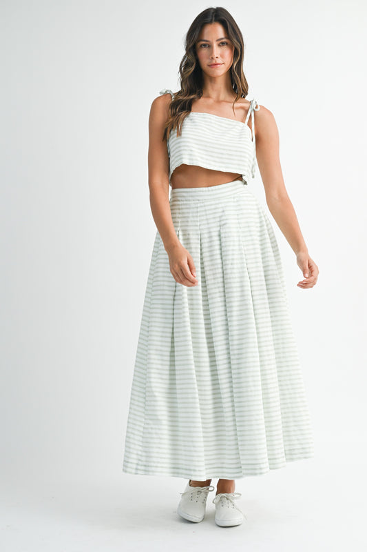 Sage Stripe Midi Skirt Set