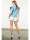 Ruffle Sleeve Leather Top-Light Blue