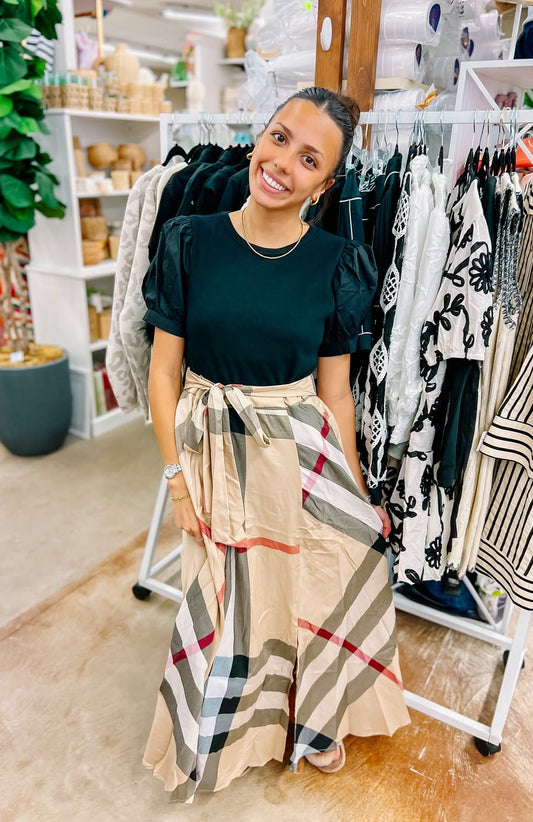 Plaid Tie-Waist Maxi Dress