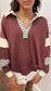 Colorblock Collared Top- Maroon