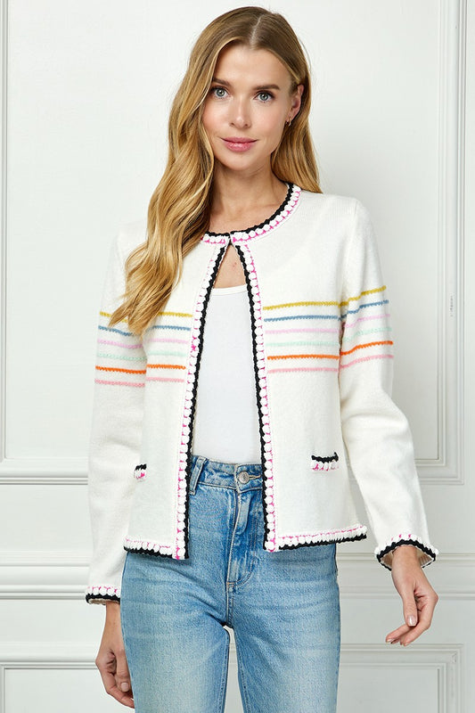 Trimmed Stripe Cardigan