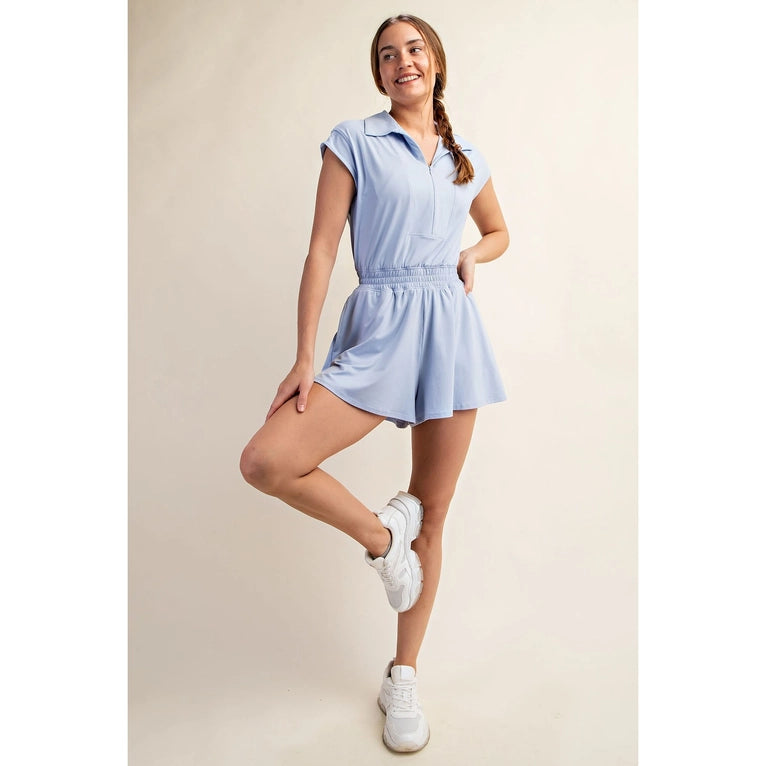 Blue Quarter Zip Romper