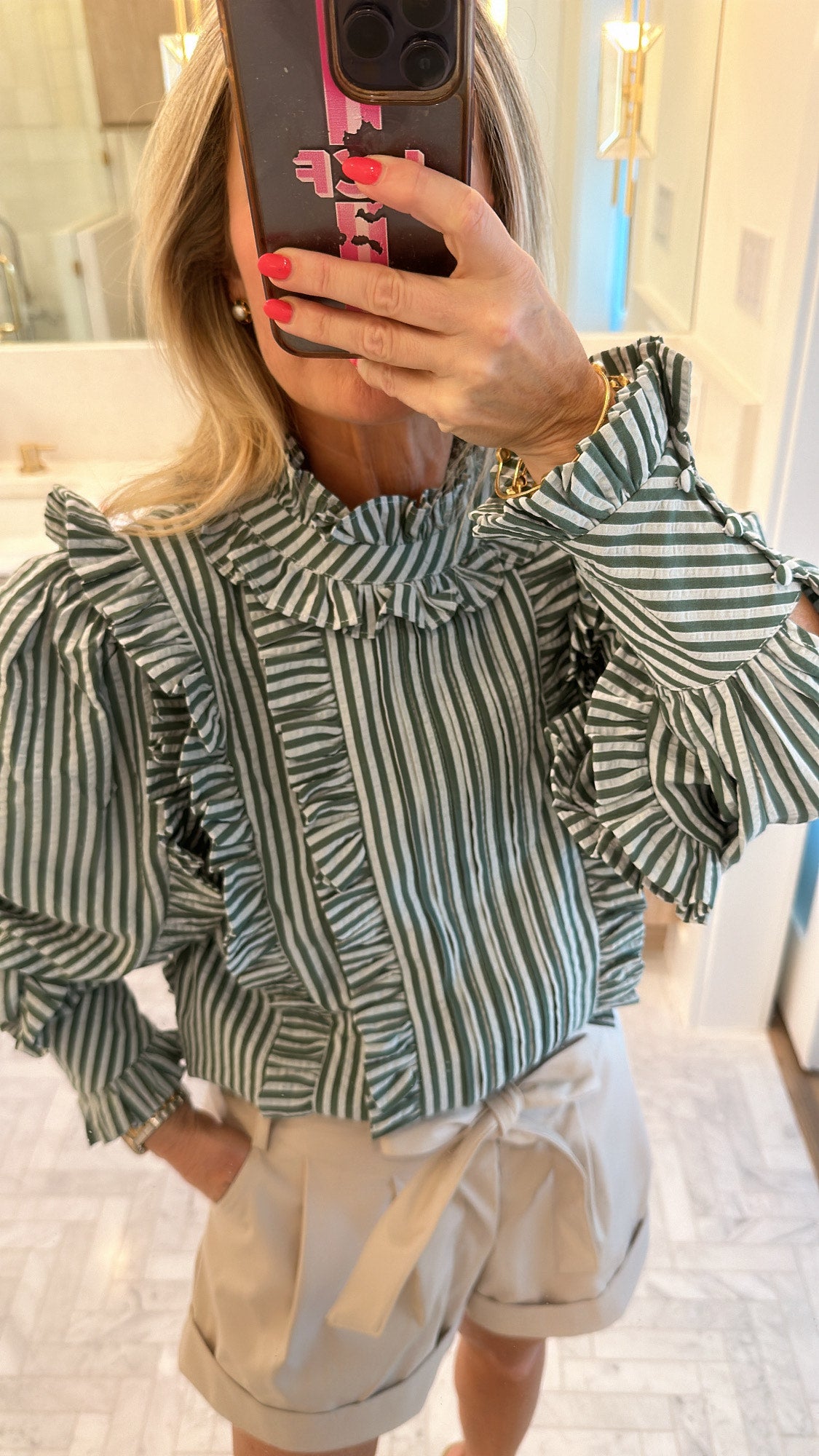 Green Ruffle Stripe Top