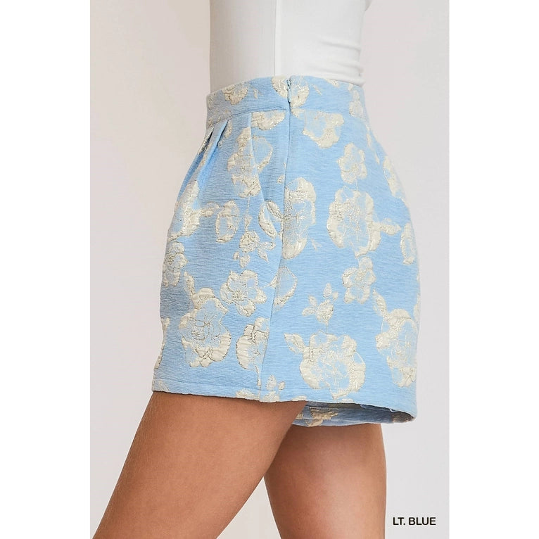 Blue Metallic Floral Shorts