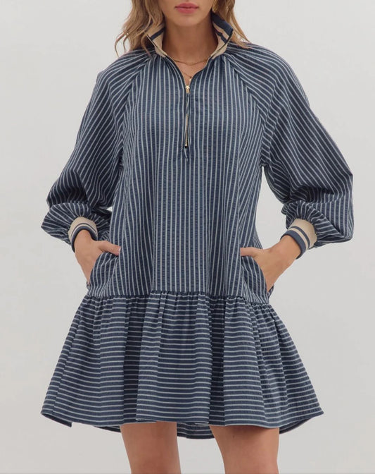Navy Stripe Zip Dress