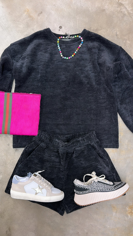 Black Chenille Top and Pant Set