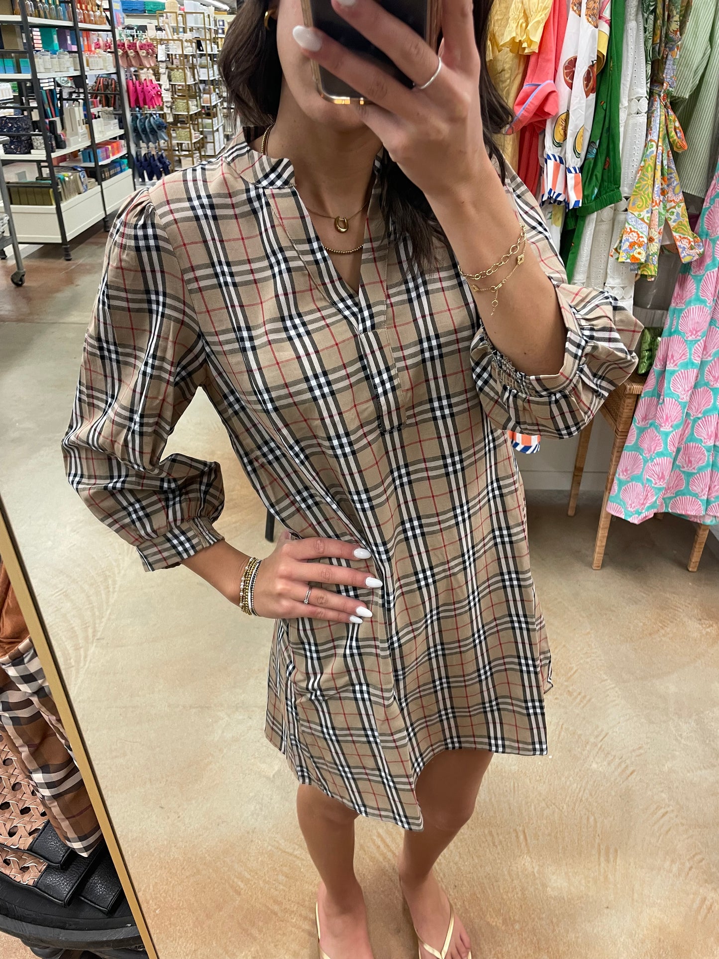 Plaid Taupe Vintage Dress