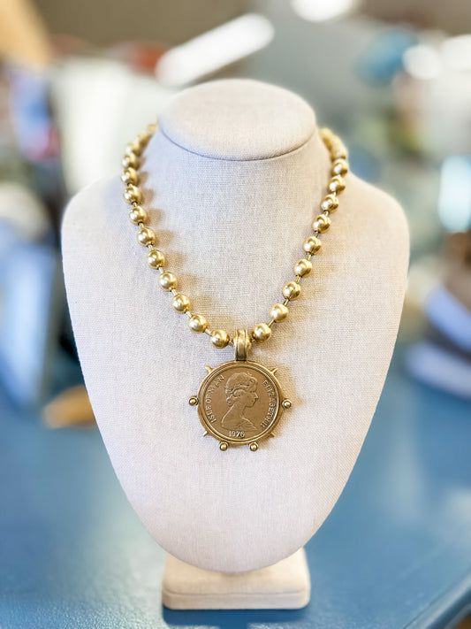 Gold Beaded Coin Necklace