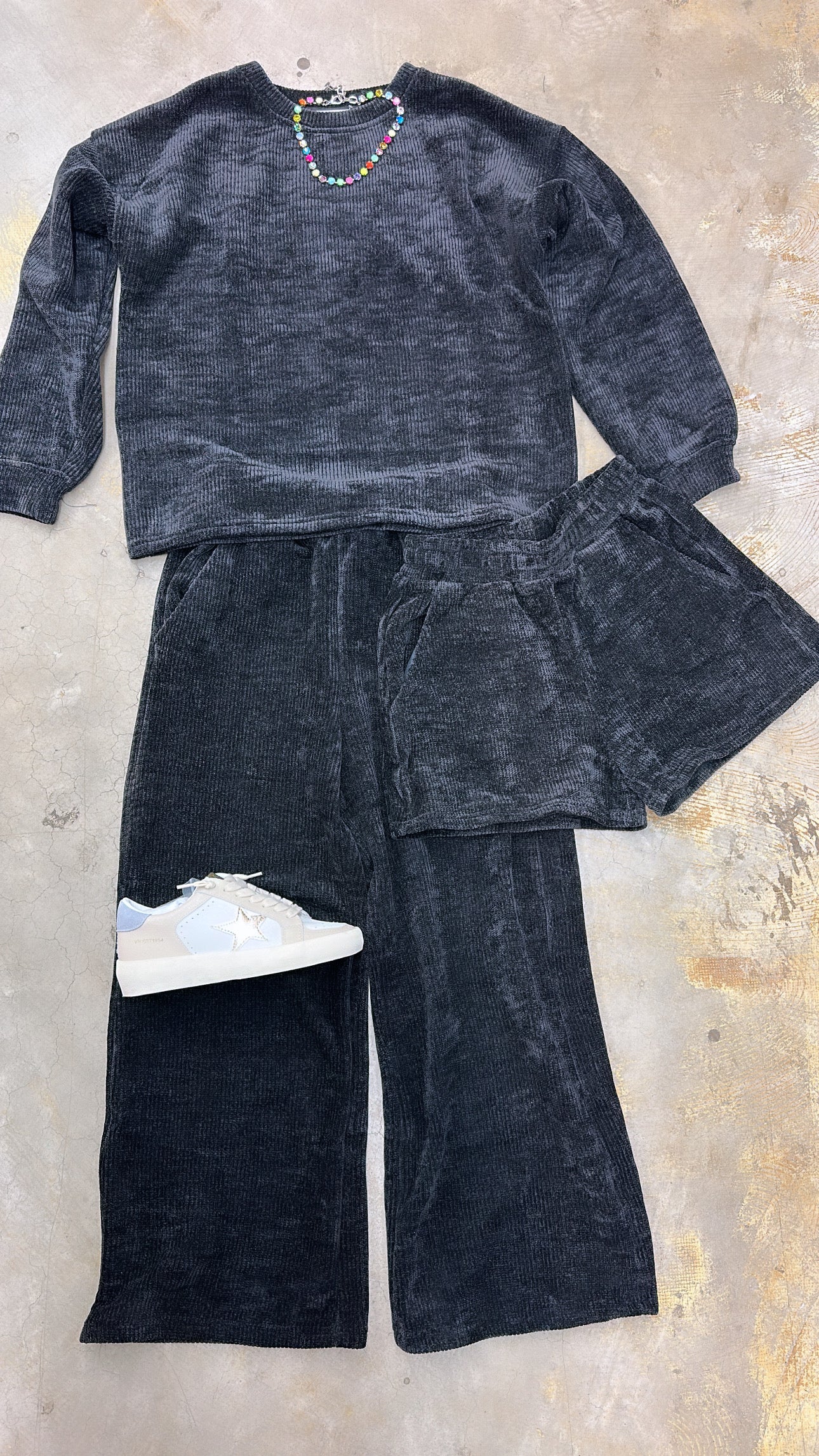 Black Chenille Top and Pant Set