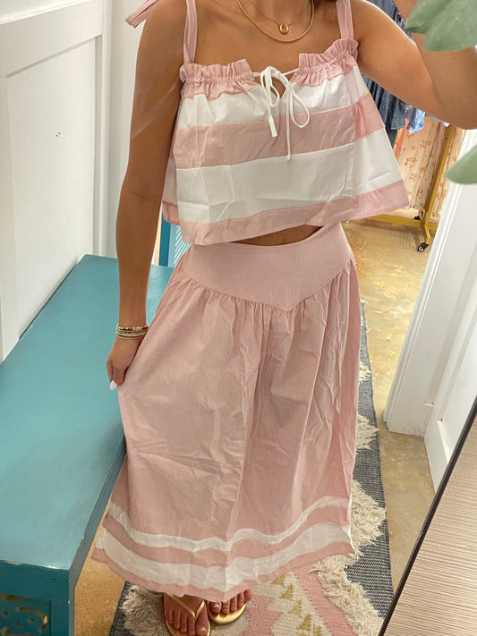 Coral and Ivory Contrast Color Block Ruffled Set