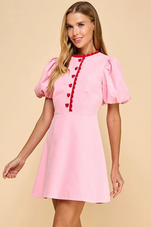 Pink Corduroy Fit and Flare Dress