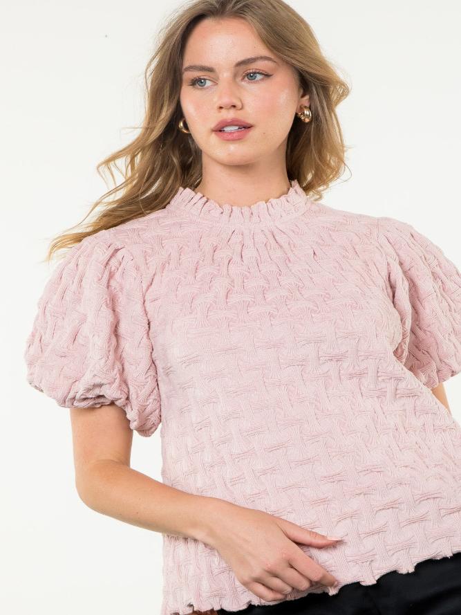 Blush Textured Puff Sleeve Top