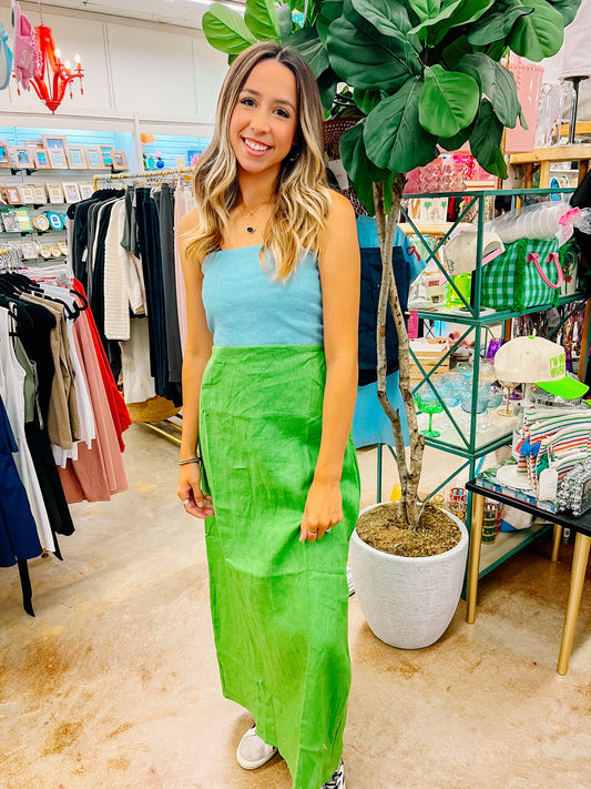 Color block Linen Bustier Maxi Dress