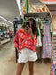 Orange and Pink Blouse with Pearl Accents