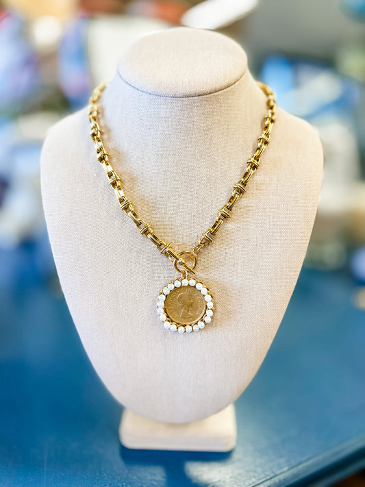 Pearl Bezel Coin Necklace
