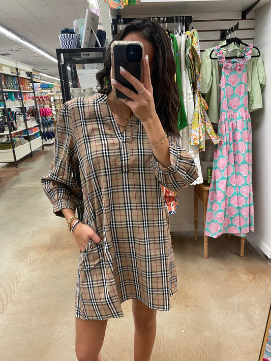Plaid Taupe Vintage Dress