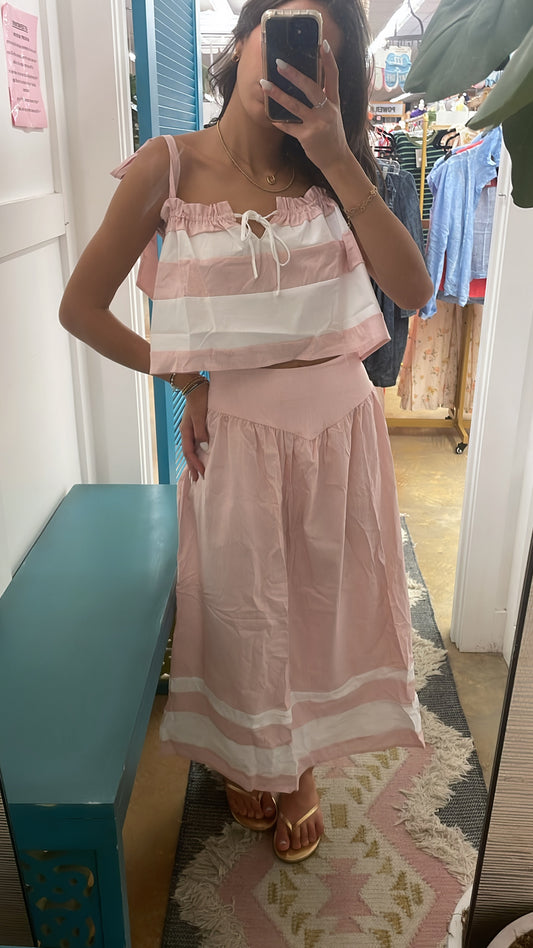 Coral and Ivory Contrast Color Block Ruffled Set