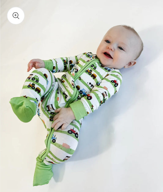 Farm Stripe Zip-Up Pajamas Kids