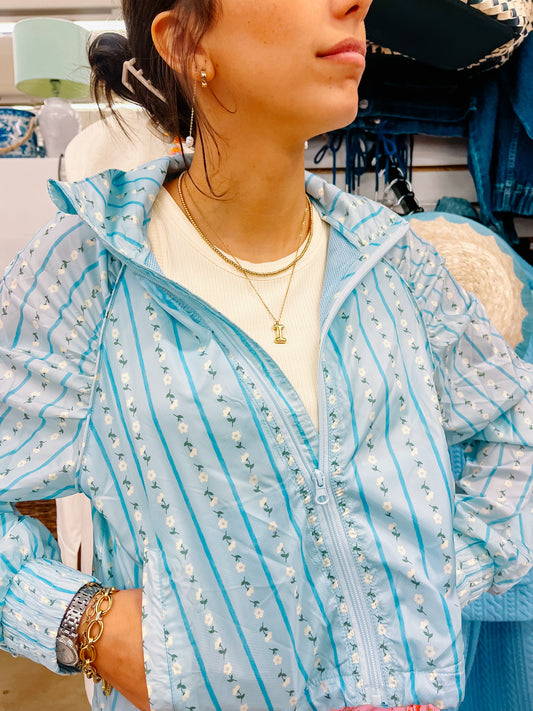 Floral Stripe Weekend Jacket W/ Hood